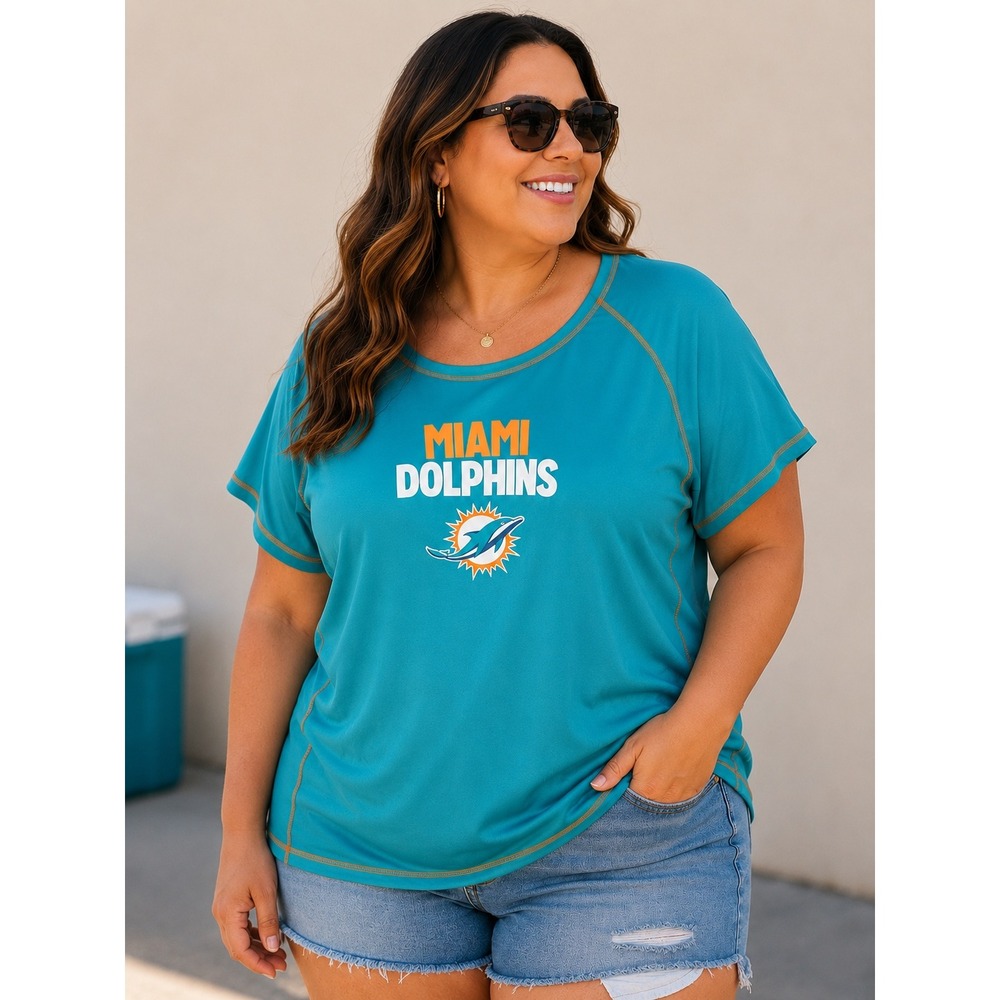 NFL Miami‎ Dolphins Short Sleeve T-Shirt Women's 2X Aqua Football Breathable NEW